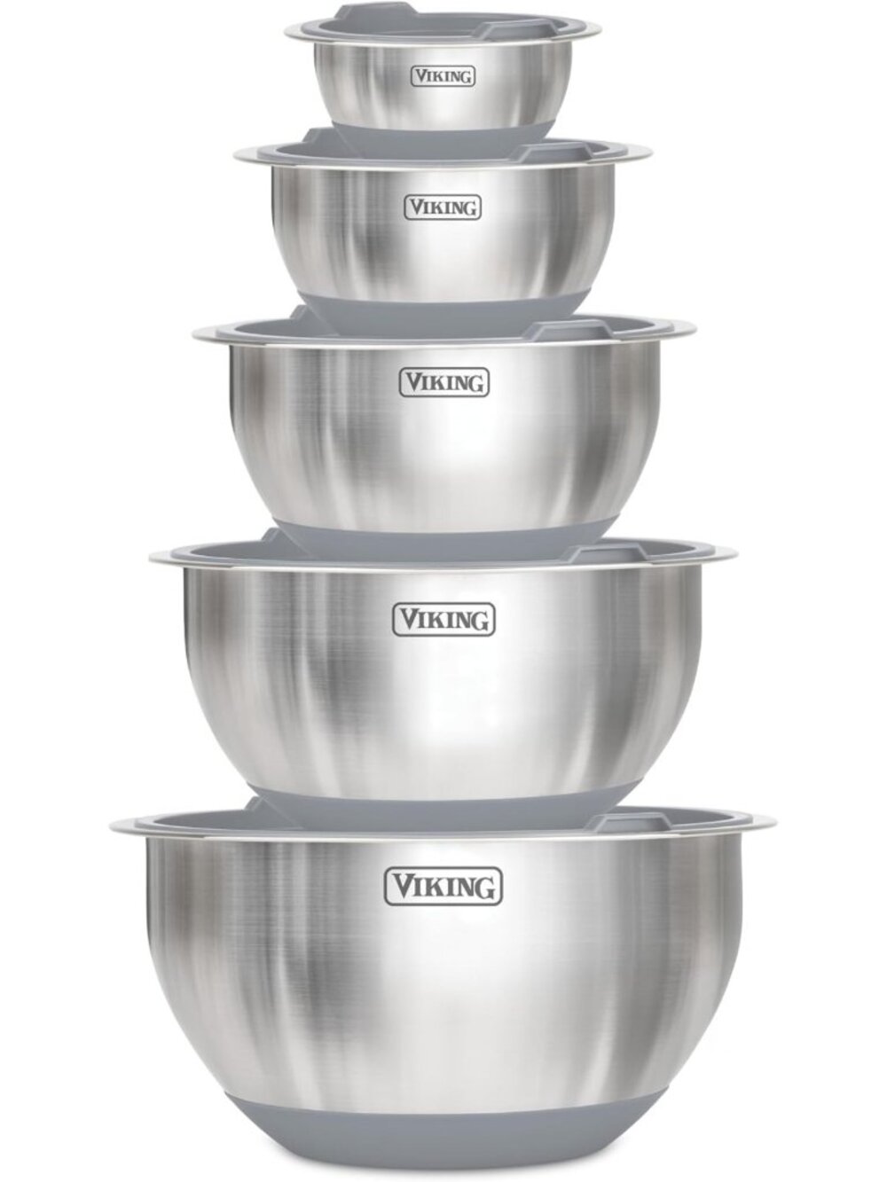 10-Piece Stainless Steel Mixing Bowls Set with Non-Slip Base & Lids, Dishwasher